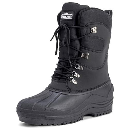 Polarr Hommes Tall Filet De Nylon Avec Superposition Canard Imperméable Sole Lacer Hiver Neige Bottes - Noir - UK8/EU42 - YC0445