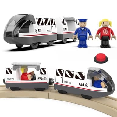 LiRiQi Train de locomotives à Piles, Ensemble de Jouets Magnétique électrique pour Voie Ferrée en Bois Compatible avec Thomas, Brio pour Tout-Petits Enfants garçon Filles