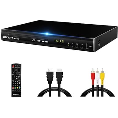 Lecteur Blu-Ray pour TV, Lecteur DVD WISCENT avec Sortie Coaxiale/HDMI/AV, entrée USB, Tous Les DVD etRégion B/2 Disques Blu-Ray, Compact Full HD, Lecteur Blu-Ray 1080p