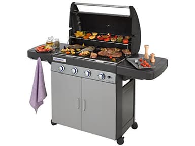 Campingaz Barbecue à gaz Class 4 L Plus, 4 brûleurs, Puissance 12.8kW, Système de nettoyage facile InstaClean, Grille et plancha en fonte double émaillage, 2 tablettes latérales