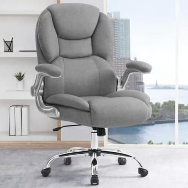 IWMH Chaise Bureau Ergonomique, Fauteuil de Bureau Confortable avec Large Assise rembourrée, Siege d’Ordinateur Rembourrée Épaisse, Chaise Pivotante avec Hauteur Réglable, Accoudoir Rabattable (Gris)