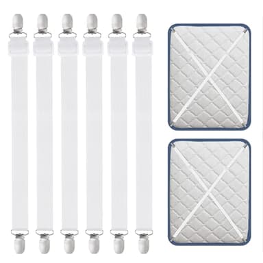 Carehabi 6 Pièces Tendeur Drap Housse,55-250CM Tendeurs De Drap RéGlables pour Drap De Lit,Attache pour draps, Matelas, Planche à Repasser ou canapé Blanc