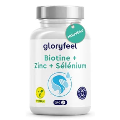 Biotine pour Cheveux et Barbe Extra Fort, Zinc 10mg, Sélénium 55 μg & Vitamine B7, Favorise la Repousse des Cheveux, la Peau et des Ongles, 240 Comprimés, Vegan & Sans Additifs, Femmes et Hommes