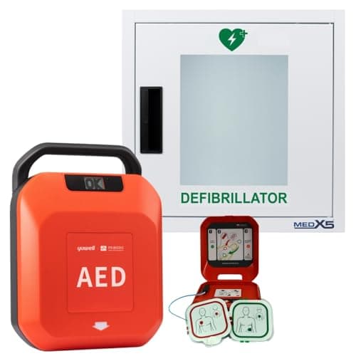 Primedic HeartSave YA Défibrillateur & Boîtier mural métallique, pour amateurs et professionnels, avec décharge automatique, garantie du fabricant de 8 ans, Langues: Allemand/Anglais/Français/Italien