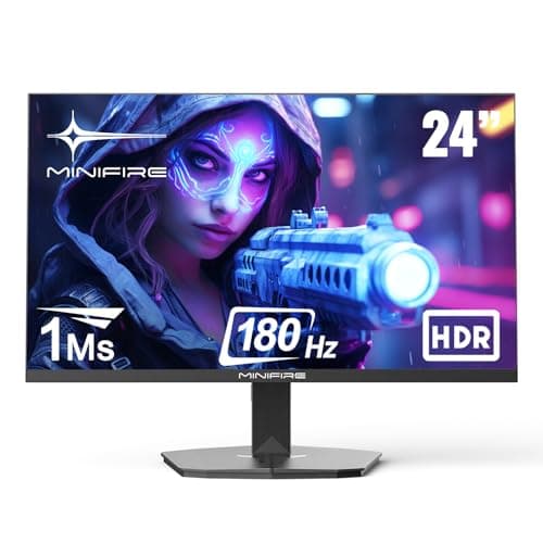 Minifire 24 inch Gaming PC Screen, 180Hz, 1ms, AdaptiveSync, VA Monitor, FHD, 110% sRGB, 1xHDMI 1.4/1xDP 1.2 Ports, BluelightShield, Ultra-Thin Bezel, Adjustable Tilt (MFG24F4 HDMI Cable Included)