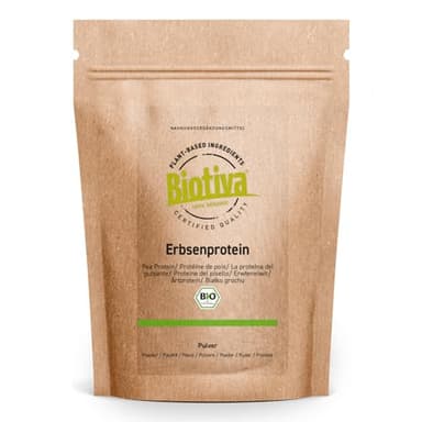 Protéines de pois poudre bio 1kg - Teneur en protéines de 83% - 100% d'isolat de protéines de pois - Sans gluten, soja ou lactose - Conditionné et contrôlé en Allemagne - Biotiva