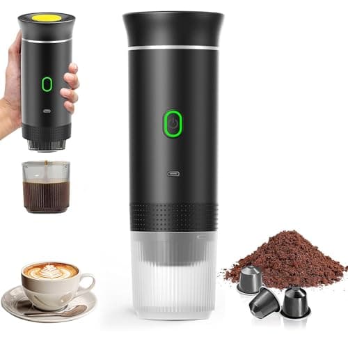 PZCC Machine à Café Portable de Voyage,Expresso Cafetière Rechargeable 12V et sa pochette Pour Camping et Voiture,Chauffage Rapide,compatible avec Capsules K-Cup et café moulu,Pour voyage (Noir)