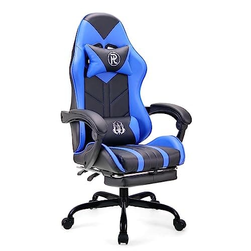 play haha. Chaise de Jeu Chaise de Bureau Chaise pivotante Chaise d'ordinateur Chaise de Travail Chaise de Bureau Chaise Ergonomique Chaise de Course Chaise en Cuir (Bleu,avec Repose-Pieds)