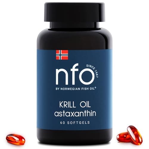 NFO OMEGA 3 KRILL OIL Astaxanthin [60 Capsules] - Huile de krill avec de l'huile de poisson norvégienne avec une dose élevée d'EPA et de DHA avec astaxanthine dans 1 gélule Fabriqué en Norvège