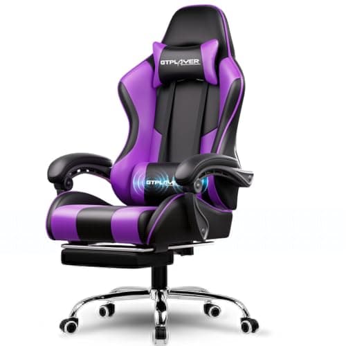 GTPLAYER Chaise Gaming Ergonomique, Fauteuil Gamer, Chaise de Gaming avec Dossier réglable à 135°, Hauteur Réglable Repose-Pieds rétractables, Cuir Violet