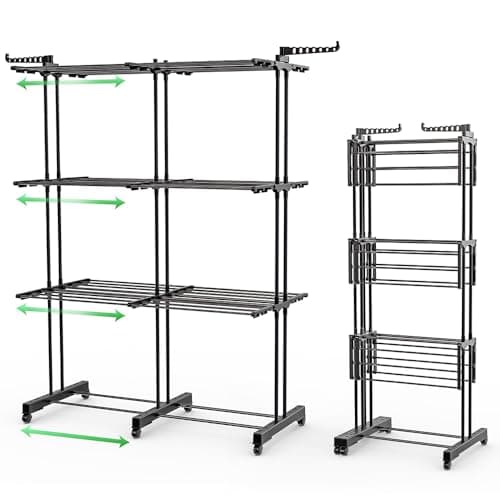 VOUNOT® Séchoir à Linge Extensible Grande Capacité Tour de Séchage 3 Niveaux Pliable 40m d’Étendage Étendoir Vertical Multifonction pour Intérieur et Extérieur Noir