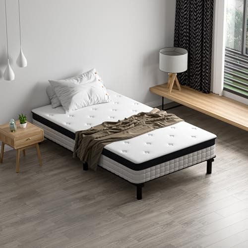 DEWINNER Ensemble Matelas et Sommier 90x190cm,Matelas à Ressorts ensachés et Robuste Cadre de lit en Fer avec 6 Pieds, Lit Complet, épaisseur 18cm,Haute résilience et Respirant