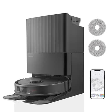 roborock Qrevo S Set Aspirateur Robot Laveur, 7000Pa HyperForce, Double Serpillière Rotative 200 tr/min & Relevable 10mm, Station Multifonctionnelle, 3D Cartographie, Reactive Tech, Contrôle APP, Noir