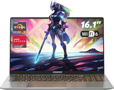 ACEMAGIC 16,1" 2025 Ordinateur Portable AMD Ryzen 7 5700U(8C/16T,4,3 GHz) Boîtier en Métal PC Portables 16 Go RAM DDR4*2,512Go M.2 SSD,Clavier Rétroéclairage,WiFi 6,BT5.2,HDMI,Type C, Laptop ryzen