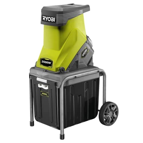 RYOBI Broyeur de Végétaux RSH2545B – Moteur 2500W, Système à Couteaux, Bac 40L, Roues de Transport, Idéal Branches, Déchets Verts, Jeunes pousses et Taille de saisons