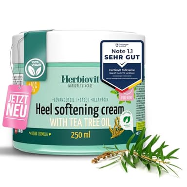 Herbiovit végane Crème pied contre les callosités et crevasses 250ml - avec huile de Tea Tree, sauge et 10% d'urée | Soin des pieds | Creme pieds tres secs et abimes
