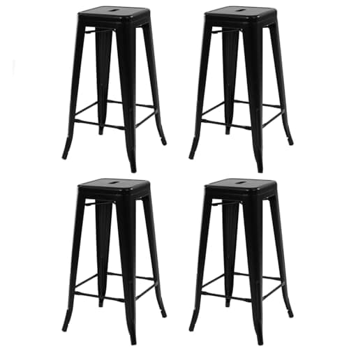 IDMarket - Lot de 4 tabourets de Bar Leny métal Noir Mat empilable Aspect Brut Factory