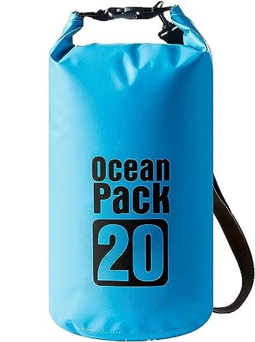 LATERN Sac Sec Étanche, 20L Sac à Dos Sec en PVC Sac 100% Étanche avec Double Bandoulière Réglable pour Kayak Rafting Navigation de Plaisance Randonnée Camping Voyage Pêche Baignade en Mer (Bleu)
