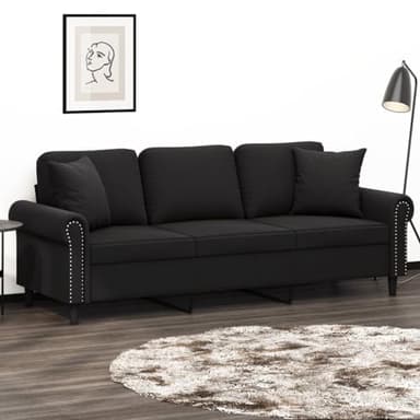 Générique Canapé 3 Places avec oreillers décoratifs Noir 180 cm Velours,Meubles,Canapés,Noir,0 LB,3200960