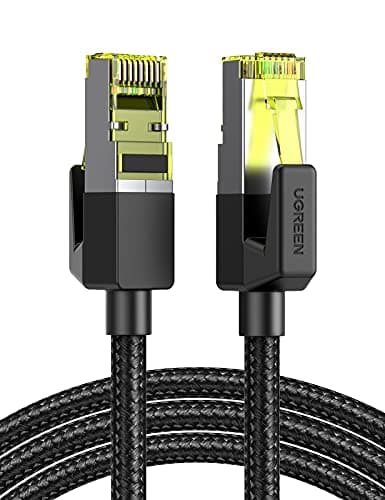 UGREEN Cat 7 Câble Ethernet Réseau RJ45 10Gbps 600MHz Double Blindage Noyau de Cuivre Nylon Tressé Compatible avec Routeur Switch Modem Décodeur TV Box PS5 PS4 Xbox Console de Jeux PC (5M)