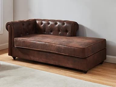 Vente-unique - Méridienne Droite Chesterfield en Microfibre Aspect Cuir Vieilli SHIREL