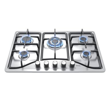 IsEasy Plaque Gaz 5 Feux Inox, Plaque de Cuisson Gaz 5 Feux Encastrable, Table Gazs 5 Foyer, Gazs Ville et Bouteille