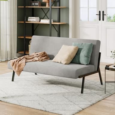 Dripex Canapé 2 Places en Tissu, 112cm Style Moderne Scandinave pour Salon, Appartement, Petit Espace, Cadre en métal, Gris