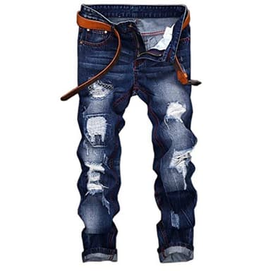 YDSH Jeans Homme Regular Droit,Fashion Détruit Denim déchiré Jeans, Rétro Old Effet Casual Jeans Pantalons, Jeans plié avec Patch pour Les Hommes