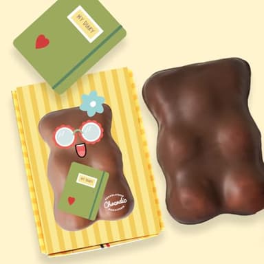 Ourson Guimauve XL | Guimauve Vanille enrobé de Chocolat Lait ou Noir | Anniversaire Remerciement Fête des Pères Plaisir d'offrir Saint Valentin Fête des Mères Pâques Noël (Carnet, Chocolat Lait)
