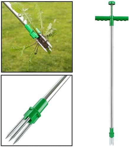 SHANGMAOYO Désherbeur d'herbe à long manche en acier avec arrache-mauvaises herbes, désherbant, désherbant, désherbant les racines pour jardin