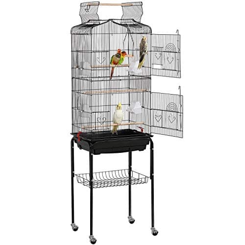 Yaheetech Cage Oiseau sur Pied Voliere Oiseaux Interieur Decorative 46 x 35 x 162,5 cm Toit Ouvert pour Perruche Calopsitte Canari avec Support Détachable