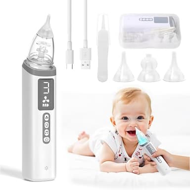 Journeyside Mouche Bebe Électrique Avec 3 Embouts Silicone Souple, Aspirateur Nasal Bebe Électrique avec 3 Niveaux D'Aspiratio, Fonction Musicale et Lumières Colorées et Boîte de Rangement