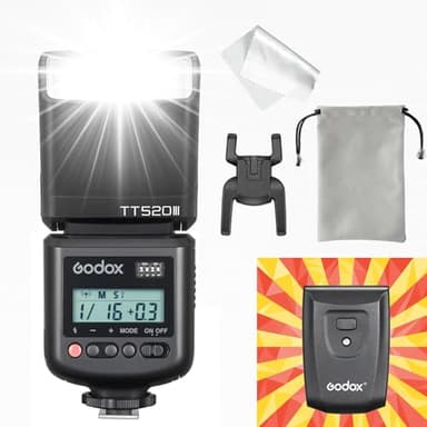 Godox TT520 III TT520III Flash Appareil Photo, Version améliorée du Godox TT520 II, GN33 433MHz avec Émetteur RT-16, Puissance réglable de 1/128 à 1/1, Modes S1/S2,Compatible avec Sony Canon Nikon