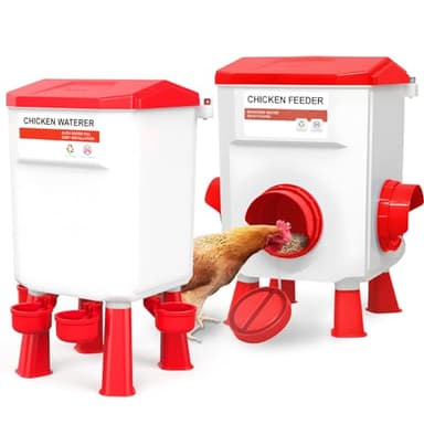 DETODDA Mangeoire Poules Anti Nuisible Poule, 12kg Mangeoire et Abreuvoir 11L pour Poulet, Sans Déchets et Abreuvoirs à Volaille, Jusqu'à 20 poussins et 12 poulets Adultes