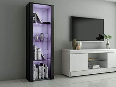 Panana Vitrine Lumières LED Meuble de Rangement avec Etagères sur Salon, Bureau, 55 x 35 x 166 cm (Noir)