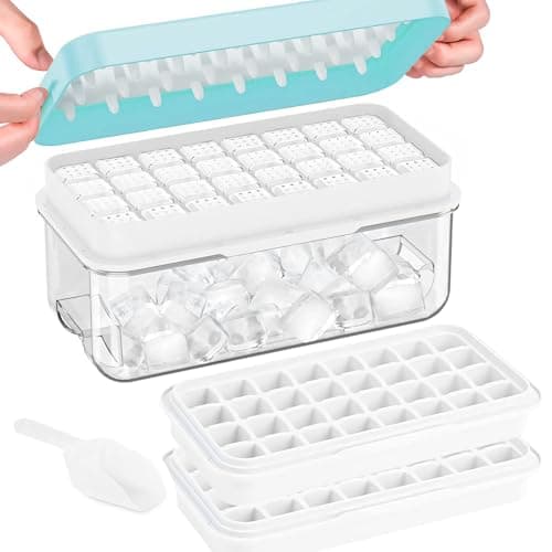 Bacs à glaçon avec couvercle,Moule à Glaçons de 64 Grilles- Sans BPA,bacs à glaçons carrés faciles à retirer en une Seconde(Bleue,2 niveaux), Bleu