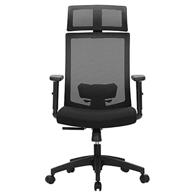 SONGMICS Fauteuil de bureau, Chaise de bureau en toile, Siège ergonomique, pivotant à 360°, support lombaire réglable, appui-tête, accoudoirs, inclinaison du dossier jusqu’à 120°, Noir OBN55BK