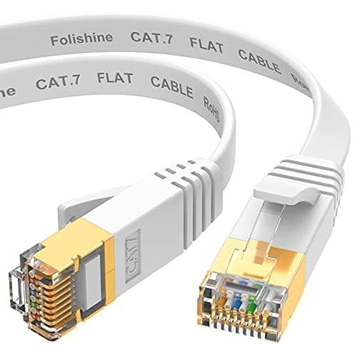 Folishine Câble Ethernet 5m, Cat7 Internet haute vitesse avec connecteur RJ45 plaqué or, câble LAN blindé pour commutateur de réseau, plus rapide que les câbles Cat5/Cat5e/Cat6-Blanc