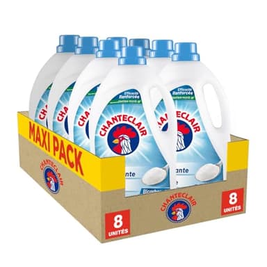 Chanteclair - Lessive Liquide Concentrées Bicarbonate, Spécialement Conçue pour le Linge Blanc, Ultra Détachantes et Efficaces aussi à Froid, 40 lavages - 8x 1800 ml