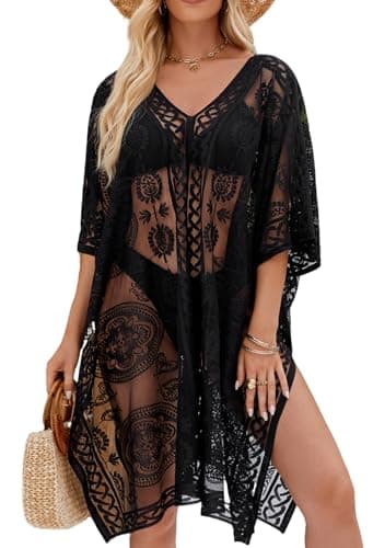 Cache-maillot pour Femmes pour Plage et Piscine, Robe en Dentelle à Col en V, Cache-maillot Bikini