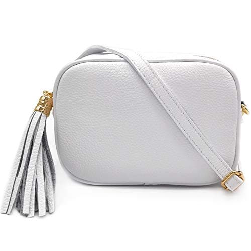 ELIOX Sac femme en cuir véritable fabriqué en Italie, petit sac à bandoulière élégant mode sac à bandoulière véritable cuir, Blanc, Taille unique