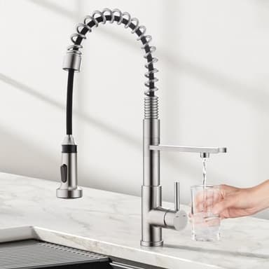 CREA Robinet de Cuisine à 3 Voies avec Douchette Extractible et Rétractabl, Mitigeur de Cuisine, 2 en 1 Mitigeur évier Cuisine pour Systèmes Filtre à eau et d'Osmose en Acier Inoxydable brossé