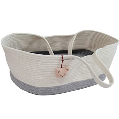 Jowenia Lit portable pour bébé Moses - Avec corde en coton - Pour enfant - Pour les voyages en plein air - Gris et blanc