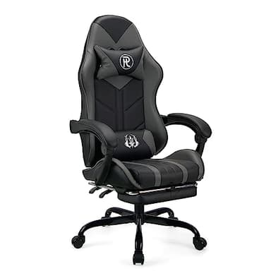 play haha. Chaise de Jeu Chaise de Bureau Chaise pivotante Chaise d'ordinateur Chaise de Travail Chaise de Bureau Chaise Ergonomique Chaise de Course Chaise en Cuir (Gris,avec Repose-Pieds)