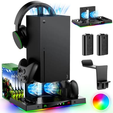 Station de Charge avec Ventilateur de Refroidissement RGB pour Xbox Series X, Dock d'accueil sans Fil & Système de Refroidisseur avec 15 Modes D'éclairage Colorés pour Xbox X