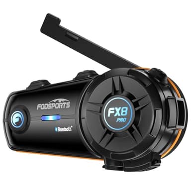 Fodsports FX8 Pro Intercom Moto avec Multitâche Audio, Kit Bluetooth Casque Moto, 2000M Système de Communication Bluetooth pour 10 Casques Motocyclette (Version V1.2)