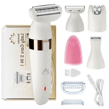 Journeyside Tondeuse Femme Intime 5en1, Épilateur Électrique Femme Sans Fil,Tondeuse Maillot Femme Rechargeable,IPX4 Utilisation Humide et Sèche pour Le Corps,Aisselles, Bikini,Nettoyage du Visage