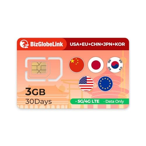 EIOTCLUB Carte SIM de voyage globale, 3 Go de données pendant 30 jours, pour 38 pays en Europe, aux États-Unis, en Chine, en Corée du Sud et au Japon, possibilité de charge de données, sans fonction