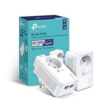 TP-Link CPL 1000Mbps avec 2 Port Gigabit et Prise Intégrée, Boitier CPL Kit de 2 - idéale pour Profiter du Service Multi-TV à la Maison, Compatible toutes les Box, TL-PA7027P KIT (FR)