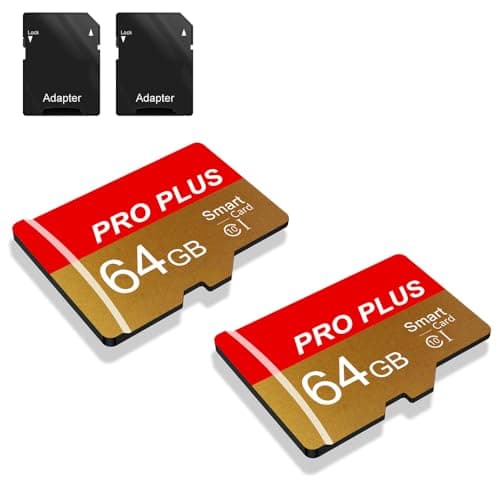 Lot de 2 Carte Mémoire 64 Go avec Adaptateur, Carte Mémoire TF Haute Vitesse, UHS-I, A1, C10, Carte TF pour Tablette/Téléphone/Appareil Photo/Autoradio/Enregistreur de Conduite (TF162 64 Go)